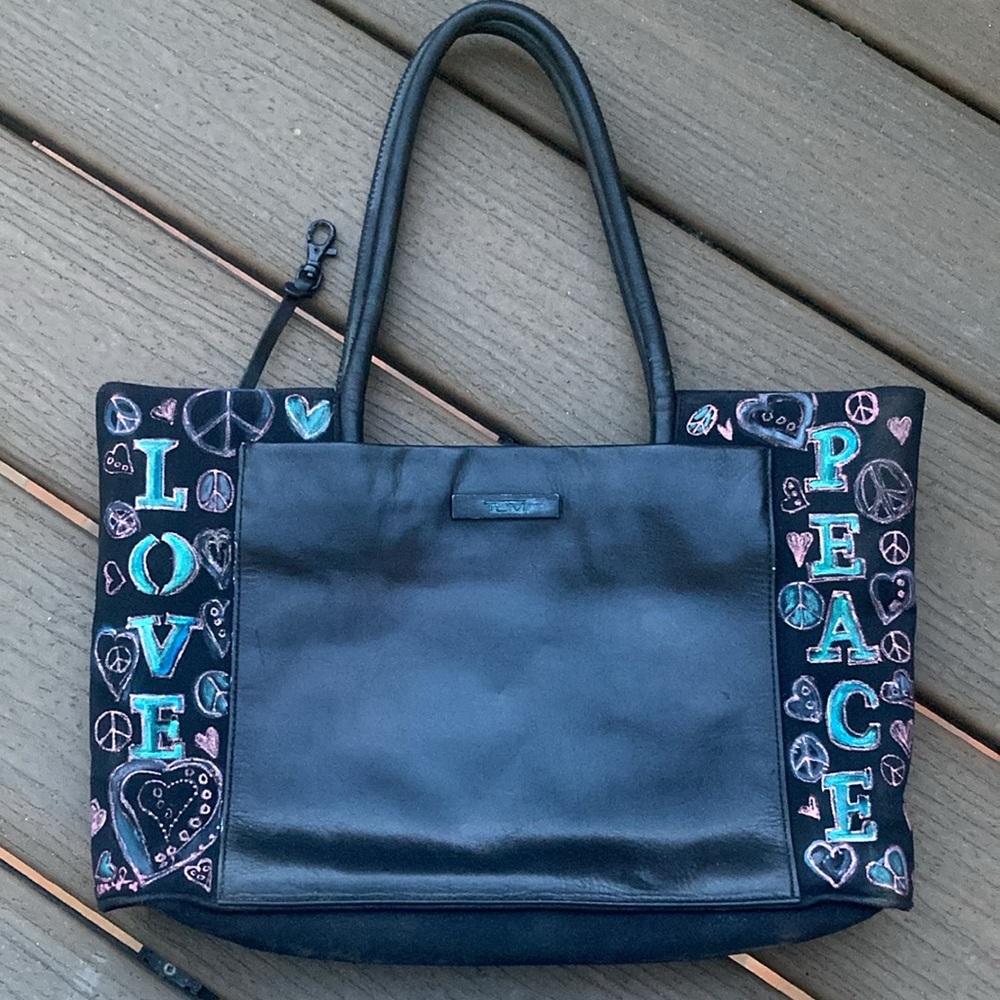 Tumi Vintage Upcycled Tote Purse Leather Nylon Black